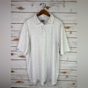 Straight Down Performance Golf Polo Shirt White Pattern Print Stretch Mens Large